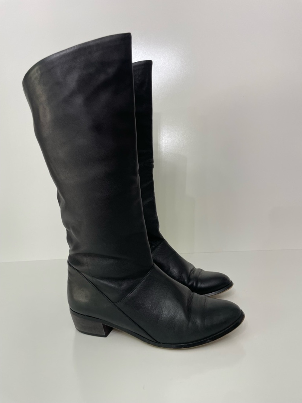 Laura Scott Shara Leather Black Stack Heel Boots Womens 8 Funeral Evening